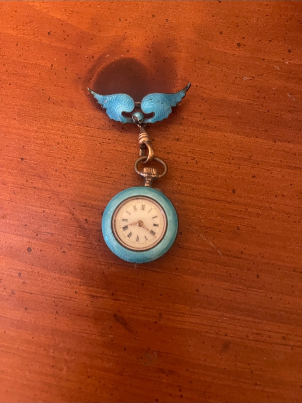 Retro Chic Turquoise Blue Winged Pendant Watch